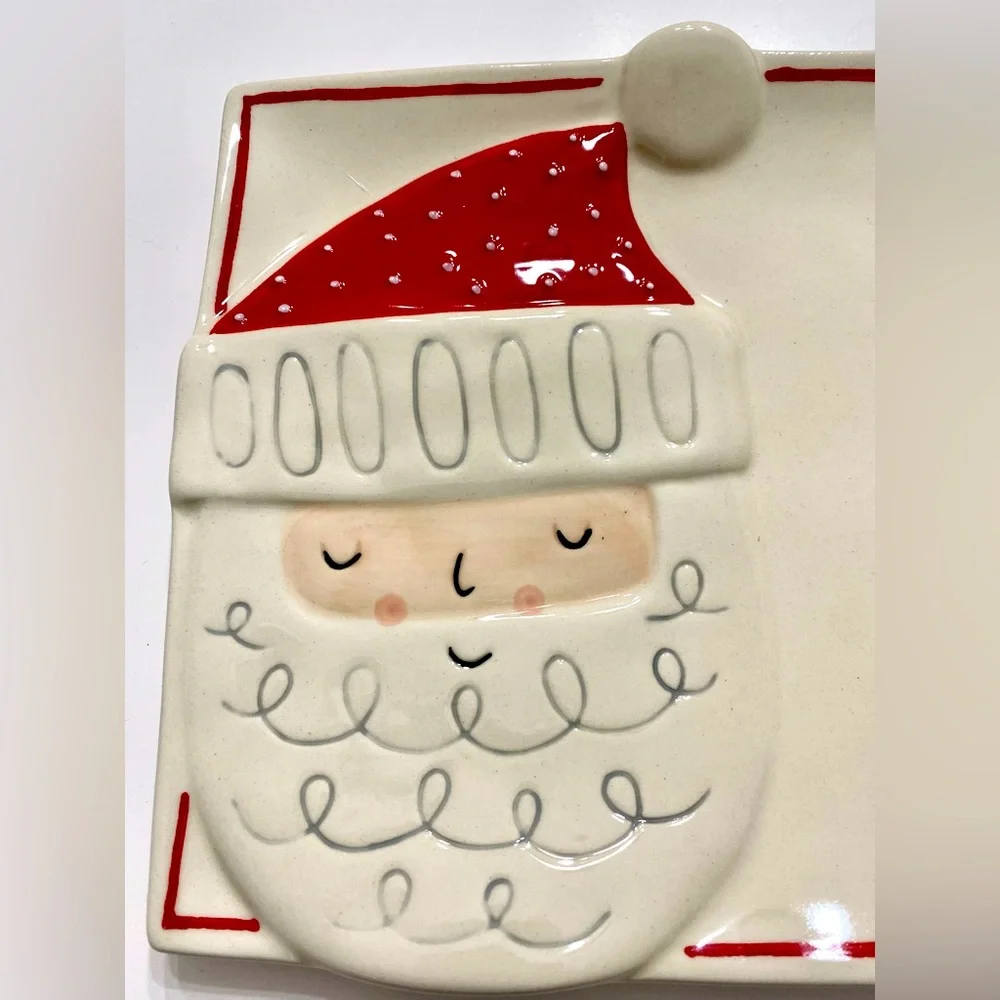 Christmas Santa Red White Decorative Ceramic Holiday Square Snack Serving Plate - Picture 3 of 4